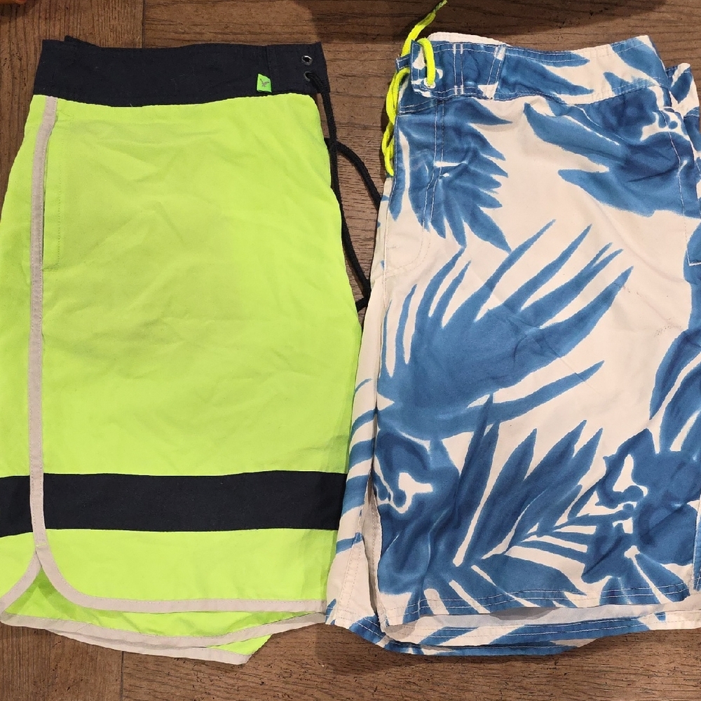 American Eagle Outfitters Neon Green and Blue Swim Shorts